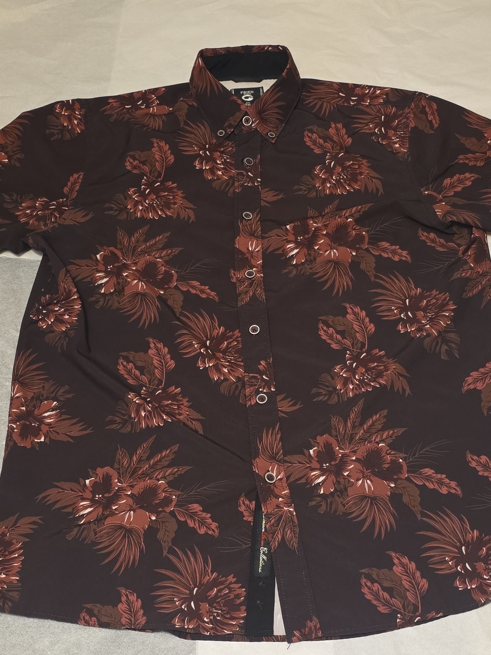 Floral Button-Down Shirt - Dark Brown/Maroon